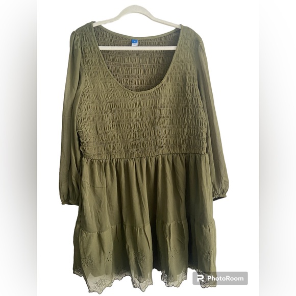 Old Navy Fit and flare long sleeve eyelet mini dress  2x Moss green - Picture 4 of 6